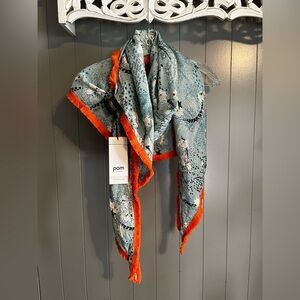 Pom Amsterdam Scarf /Shawl New With Tags blue floral salmon fringe